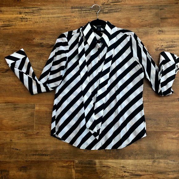 Club Monaco Tops - Club Monaco Striped Silk Combo Tie Neck Blouse